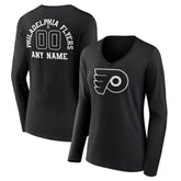 Philadelphia Flyers Women's Personalized Name & Number Monochrome Long Sleeve V-Neck T-Shirt Black