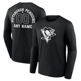 Pittsburgh Penguins Personalized Name & Number Monochrome Long Sleeve T-Shirt Black