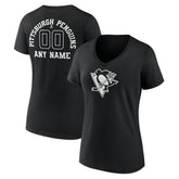 Pittsburgh Penguins Women's Personalized Name & Number Monochrome V-Neck T-Shirt Black