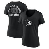 San Jose Sharks Women's Personalized Name & Number Monochrome V-Neck T-Shirt Black