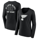 St. Louis Blues Women's Personalized Name & Number Monochrome Long Sleeve V-Neck T-Shirt Black