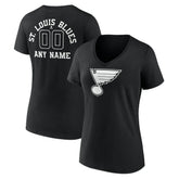 St. Louis Blues Women's Personalized Name & Number Monochrome V-Neck T-Shirt Black