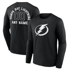 Tampa Bay Lightning Personalized Name & Number Monochrome Long Sleeve T-Shirt Black