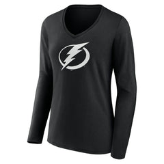 Tampa Bay Lightning Women's Personalized Name & Number Monochrome Long Sleeve V-Neck T-Shirt Black