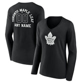 Toronto Maple Leafs Women's Personalized Name & Number Monochrome Long Sleeve V-Neck T-Shirt Black