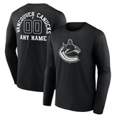 Vancouver Canucks Personalized Name & Number Monochrome Long Sleeve T-Shirt Black