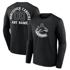 Vancouver Canucks Personalized Name & Number Monochrome Long Sleeve T-Shirt Black