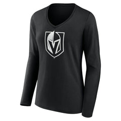 Vegas Golden Knights Women's Personalized Name & Number Monochrome Long Sleeve V-Neck T-Shirt Black