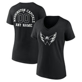 Washington Capitals Women's Personalized Name & Number Monochrome V-Neck T-Shirt Black