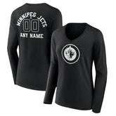 Winnipeg Jets Women's Personalized Name & Number Monochrome Long Sleeve V-Neck T-Shirt Black