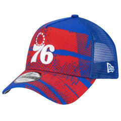 Philadelphia 76ers Tip Off A-Frame Trucker 9FORTY Adjustable Hat - Royal/Red | New Era online