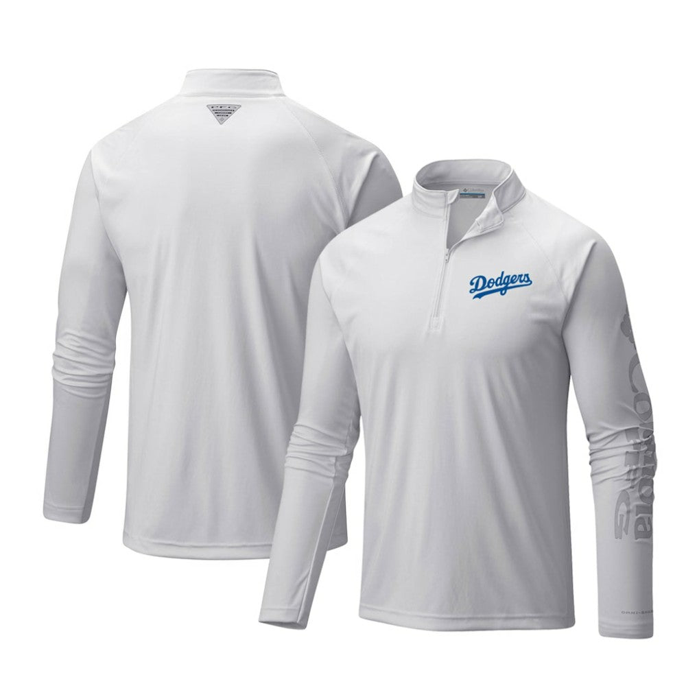 Los Angeles Dodgers Terminal Tackle Omni-Shade Raglan Quarter-Zip Pullover Top - White | Columbia