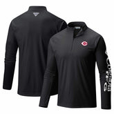 Cincinnati Reds Terminal Tackle Omni-Shade Raglan Quarter-Zip Pullover Top - Black | Columbia