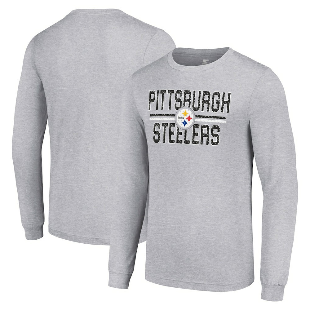 Pittsburgh Steelers Starter Team Mesh Print Graphic Long Sleeve T-Shirt - Heather Gray sale