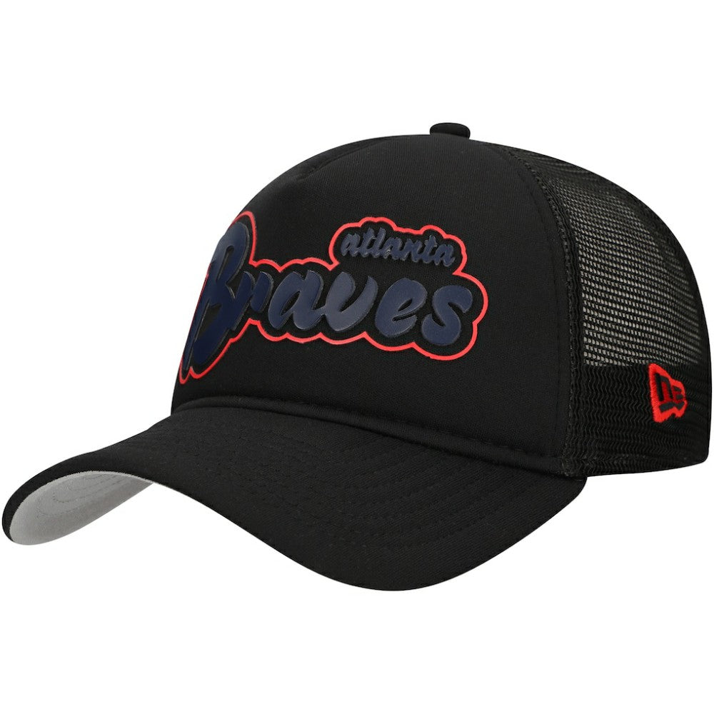 Atlanta Braves Retro Bold A-Frame Trucker 9FORTY Adjustable Hat - Black | New Era