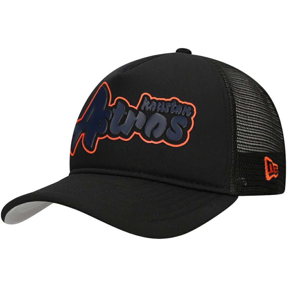 Houston Astros Retro Bold A-Frame Trucker 9FORTY Adjustable Hat - Black | New Era