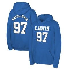 Aidan Hutchinson Detroit Lions Youth Mainliner Player Name & Number Pullover Hoodie - Blue online