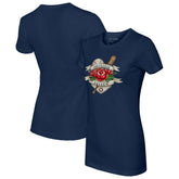 Houston Astros Tiny Turnip Women's American Traditional Rose T-Shirt - Navy