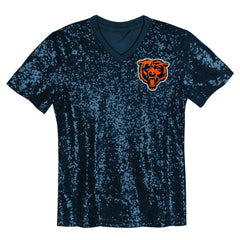 Chicago Bears Girls Youth Wordmark Sequin V-Neck Top - Navy on sale