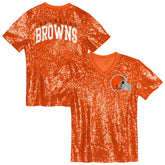 Cleveland Browns Girls Youth Wordmark Sequin V-Neck Top - Orange discount