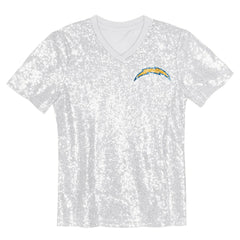 Los Angeles Chargers Girls Youth Wordmark Sequin V-Neck Top - White online