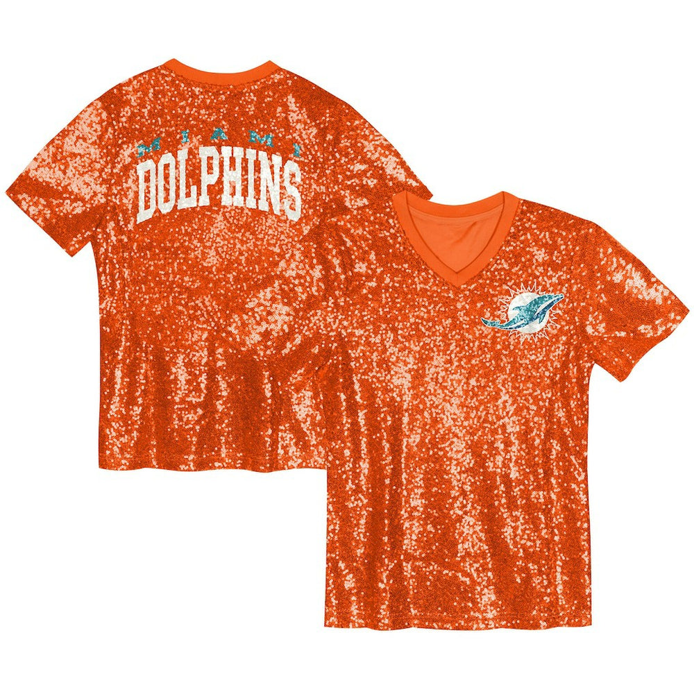 Miami Dolphins Girls Youth Wordmark Sequin V-Neck Top - Orange discount