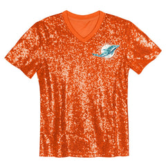 Miami Dolphins Girls Youth Wordmark Sequin V-Neck Top - Orange discount