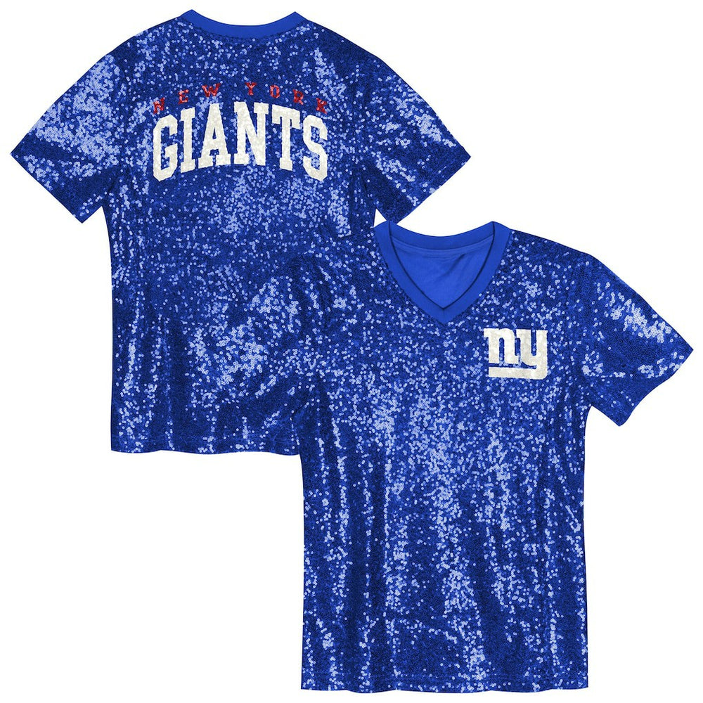 New York Giants Girls Youth Wordmark Sequin V-Neck Top - Royal sale