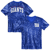 New York Giants Girls Youth Wordmark Sequin V-Neck Top - Royal sale