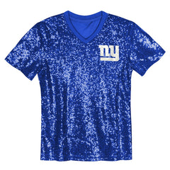New York Giants Girls Youth Wordmark Sequin V-Neck Top - Royal sale