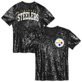 Pittsburgh Steelers Girls Youth Wordmark Sequin V-Neck Top - Black outlet