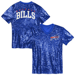 Buffalo Bills Girls Youth Wordmark Sequin V-Neck Top - Royal on sale