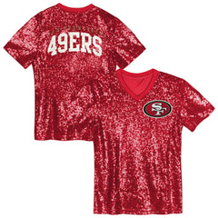 San Francisco 49ers Girls Youth Wordmark Sequin V-Neck Top - Scarlet outlet