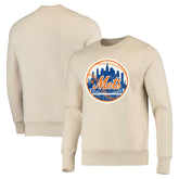 New York Mets Majestic Threads Fleece Pullover Sweatshirt - Oatmeal