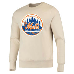 New York Mets Majestic Threads Fleece Pullover Sweatshirt - Oatmeal