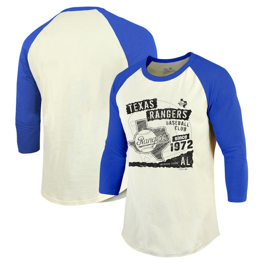 Texas Rangers Majestic Threads Raglan 3/4-Sleeve T-Shirt - Cream/Royal
