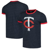 Minnesota Twins Majestic Threads Ringer Tri-Blend T-Shirt - Navy