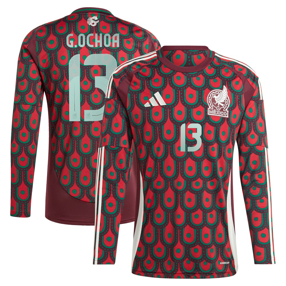 Guillermo Ochoa Mexico National Team 2024 Home Replica Player Long Sleeve Jersey - Burgundy | Adidas discount