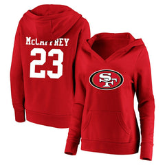 Christian McCaffrey San Francisco 49ers Women's Plus Size Player Name & Number V-Neck Pullover Hoodie - Scarlet outlet