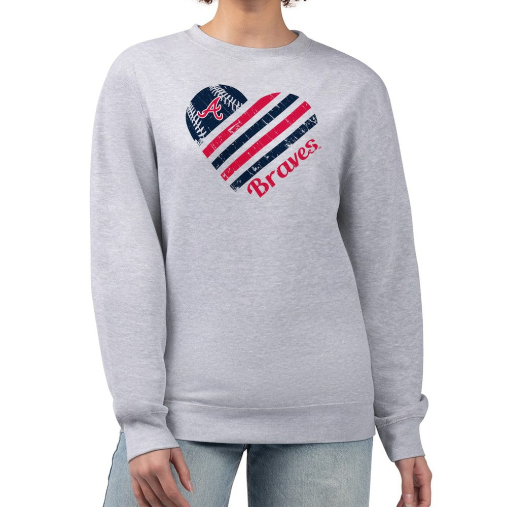 Atlanta Braves G-III 4Her by Carl Banks Women's Heart Logo Fleece Pullover Sweatshirt - Heather Gray