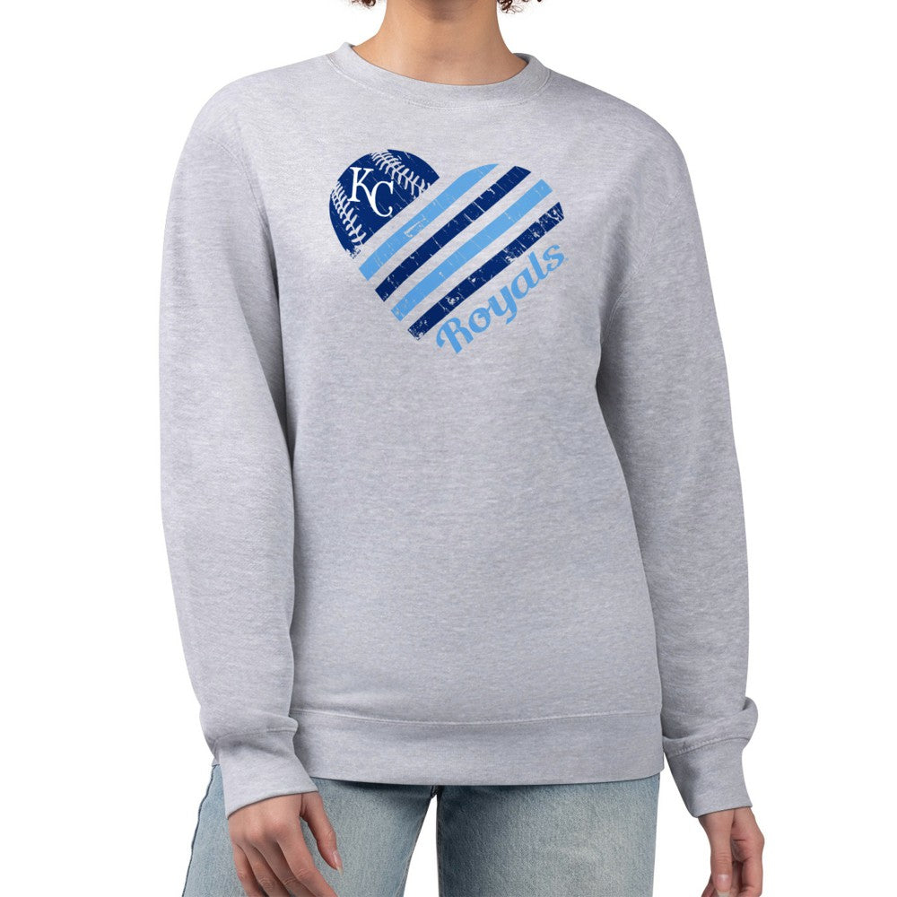 Kansas City Royals G-III 4Her by Carl Banks Women's Heart Logo Fleece Pullover Sweatshirt - Heather Gray