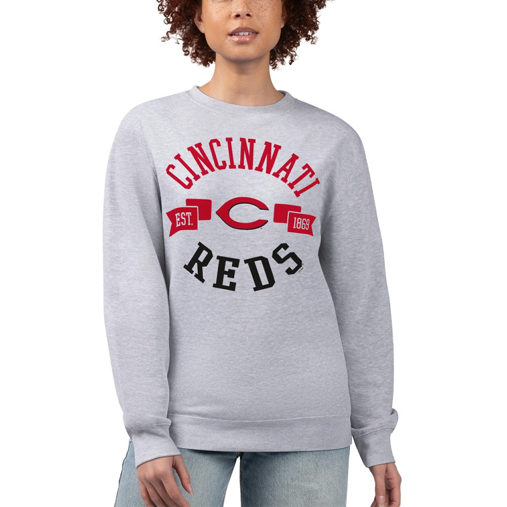 Cincinnati Reds G-III 4Her by Carl Banks Women's Team Logo Fleece Pullover Sweatshirt - Heather Gray