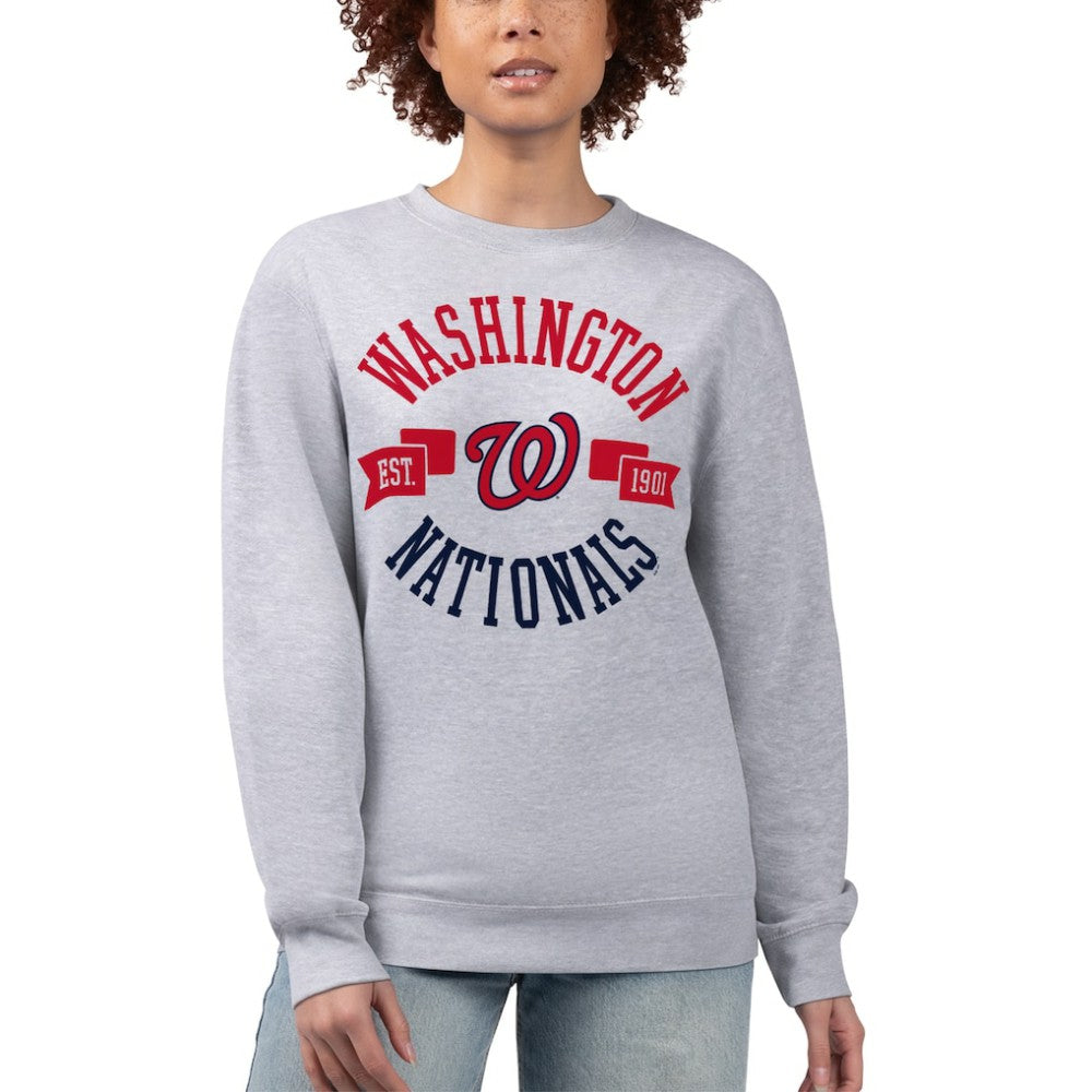 Washington Nationals G-III 4Her by Carl Banks Women's Team Logo Fleece Pullover Sweatshirt - Heather Gray