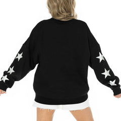 Jacksonville Jaguars Gameday Couture Women's Rhinestone Star Sleeve Settle the Score Oversized Pullover Sweatshirt - Black cheap