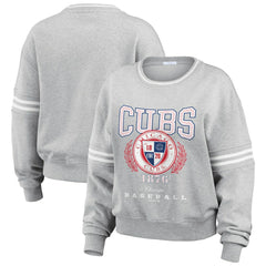 Chicago Cubs WEAR by Erin Andrews Women's Domestic Crest Pullover Sweatshirt - Heather Gray
