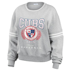 Chicago Cubs WEAR by Erin Andrews Women's Domestic Crest Pullover Sweatshirt - Heather Gray