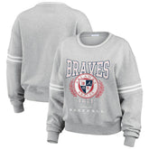 Atlanta Braves WEAR by Erin Andrews Women's Domestic Crest Pullover Sweatshirt - Heather Gray