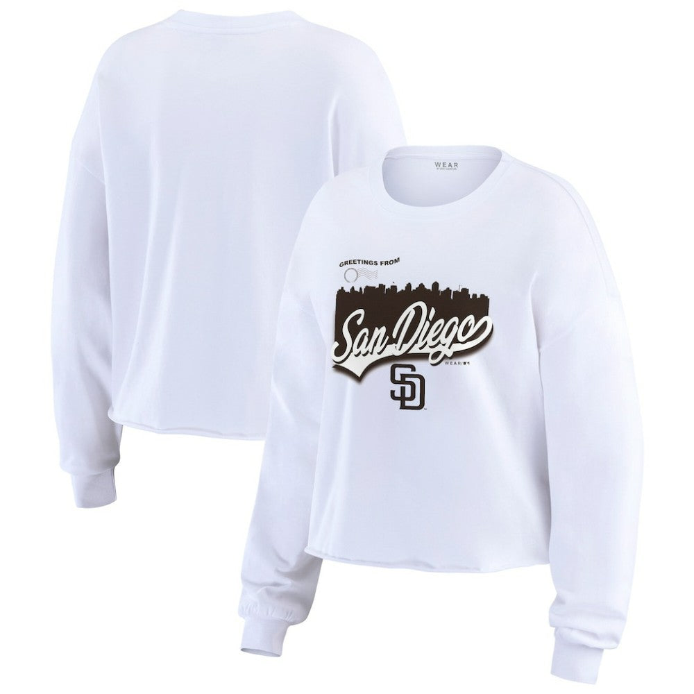 San Diego Padres WEAR by Erin Andrews Women's Domestic Postcard Long Sleeve T-Shirt - White