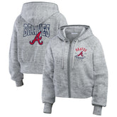 Atlanta Braves WEAR by Erin Andrews Women's Speckled Fleece Cropped Full-Zip Hoodie - Heather Gray