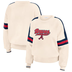 Atlanta Braves WEAR by Erin Andrews Women's Stripe Pullover Sweater - Cream